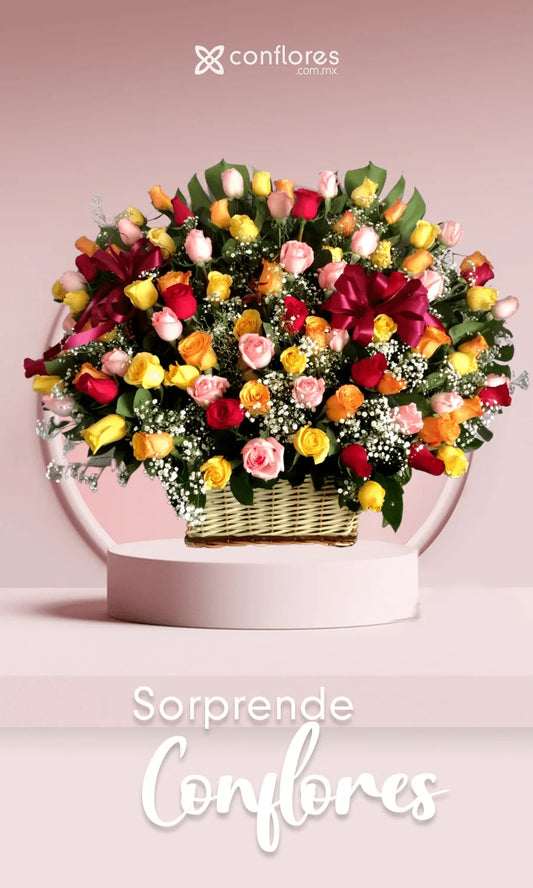 Florer’as Online Canasta de Rosas Multicolor
