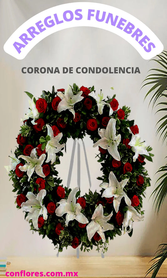 Corona Fœnebre con Rosas y Casablanca