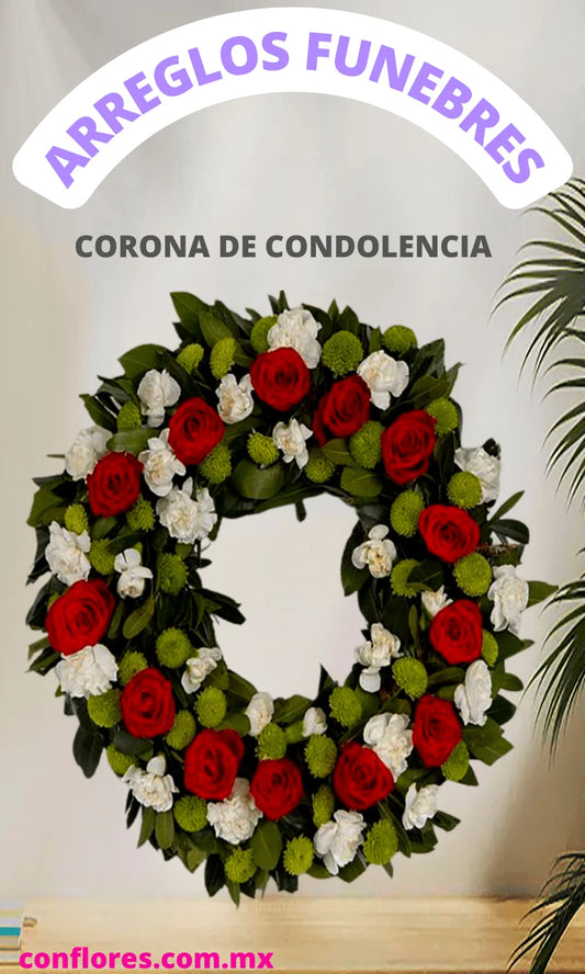 Corona Fœnebre con Claveles y Rosas Rojas