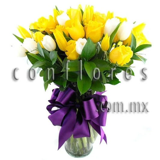 Arreglo con Flores Tulipanes Amarillos Lluvia