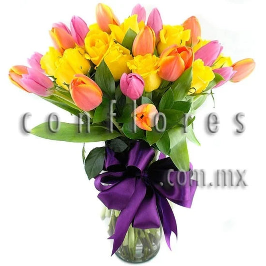 Arreglo con Flores Tulipanes Rosa Gratitud